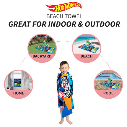 Serviette de bain/piscine/plage en coton super doux Franco Kids, 147 cm x 71 cm, Hot Wheels