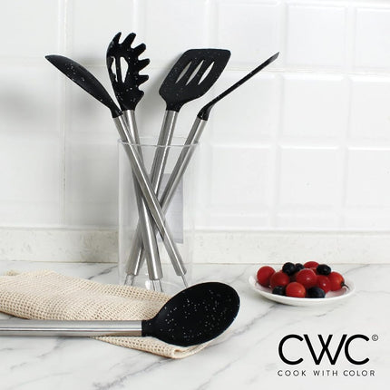 COOK WITH COLOR Silicone Cooking Utensils, 5 Pc Kitchen Utensil Set, Easy to Clean Silicone Kitchen Utensils, Cooking Utensils for Nonstick Cookware, Kitchen Gadgets Set (Black Speckled)
