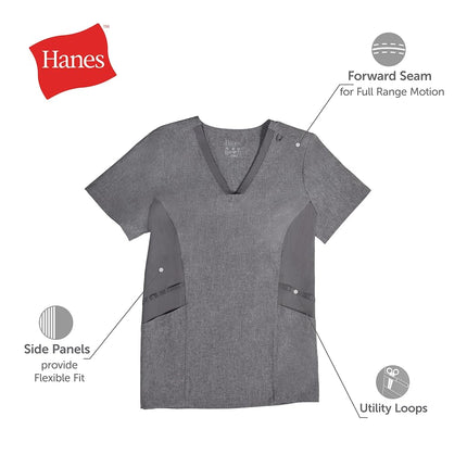 Hanes Women's Healthcare Top, Moisture-Wicking Stretch Scrub Shirts, Ribbed Side Panels, Purple Mauve, S