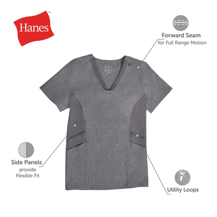 Hanes Women's Healthcare Top, Moisture-Wicking Stretch Scrub Shirts, Ribbed Side Panels, Purple Mauve, M