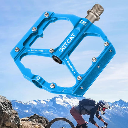 JETCAT Mountain Bike Pedals Flat - MTB Pedals Flat, Bicycle Pedals, Road Bike Pedals, BMX Pedals, for BMX MTN Road Gravel EBike, Specialized, Adults, Aluminum Metal Stamp 9/16" Light Blue