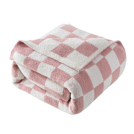 Elegant Comfort Checkered Throw Blanket, Light Pink Super Soft Cozy Fluffy Warm Throw Blankets for Couch, Sofa, Chair, Bed, Camping, Picnic, Travel Lightweight Bed Blanket (50" x 70")