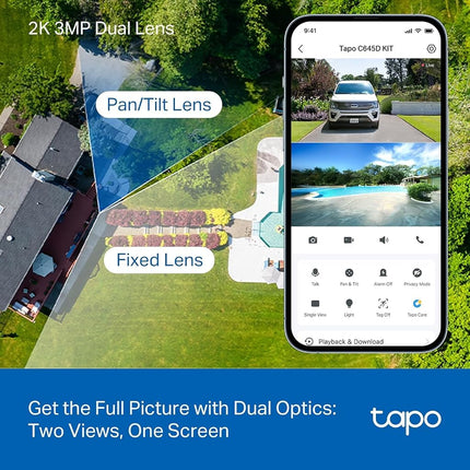 Tapo 2K Dual-Lens Pan/Tilt Outdoor Solar Wireless Cam, C645D KIT