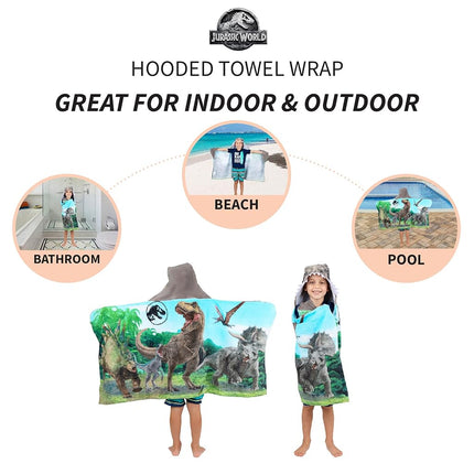 Serviette de bain et de plage en éponge de coton doux avec capuche Franco pour enfants, 61 cm x 127 cm, Jurassic World