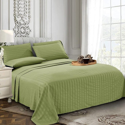 Elegant Comfort Softest and Coziest 4-Piece Sheet Set - 1500 Premium Hotel Quality Microfiber - Luxurious Wrinkle Resistant 4-Piece Damask Stripe Bed Sheet Set, Twin XL, Sage/Green