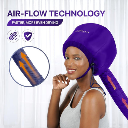 Hair Dryer Bonnet w/A Headband Integrated That Reduces Heat Around Ears & Neck - Hair Dryer Diffuser Cap for Hair Dryer Curly Hair, Speeds Up Drying Time, Deep Conditioning at Home - Large (Purple)