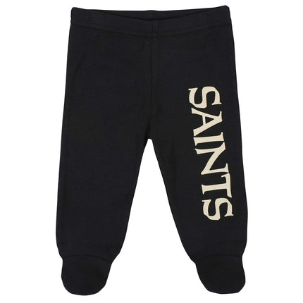 NFL New Orleans Saints - Juego de regalo de 3 piezas: body, pantalón con pies y gorro, color negro/blanco New Orleans Saints, 3-6M