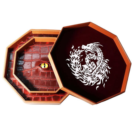 Fantasydice 12" Fire Dragon Eye Dice Tray with Lid – Extra Large Octagon with Mesmerizing Eye Design, Dice Staging Area – Holds 7 Full Dice Sets for Epic RPGs like D&D, Call of Cthulhu, and Shadowrun!