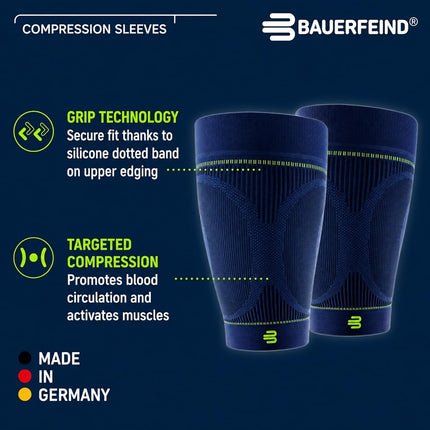 Bauerfeind Sports Compression Upper Leg Sleeves (1 Pair) - Thigh & Hamstring Sleeves for Improved Blood Circulation & Recovery - Thigh Wrap for Quad Support (Navy Blue, X-Large, X-Long)