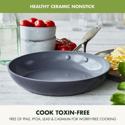 GreenPan Valencia Pro Hard Anodised Healthy Ceramic Non-Stick 26 cm Frying Pan Skillet, PFAS-Free, Induction, Oven Safe, Grey