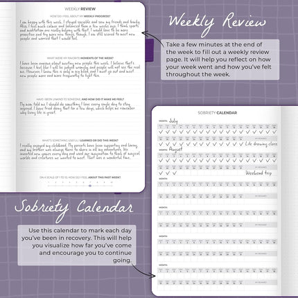 Clever Fox Addiction Recovery Journal, Daily Sobriety Planner A4 Purple