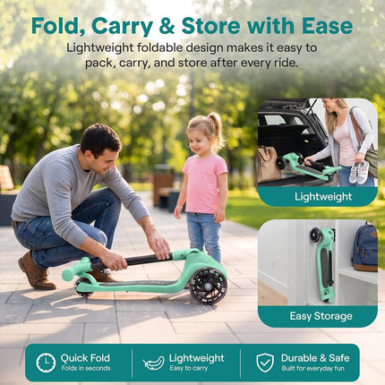 SereneLife Kids Scooter for Ages 3–7 – 3 Wheel Kick Scooter with Seat Option, Light-Up LED Wheels, Lean-to-Steer, Foldable, Adjustable Height, 50 kg Capacity