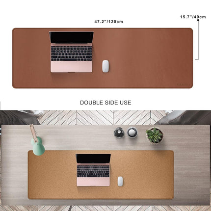 MAIDERN 120 x 40cm Cork & Leather Desk Pad, Large XXL Desk Mat, Full Desk Mouse Pad, Dual Sided Desk Pad, Desk Pad Protector for Gaming Home Office (Brown)