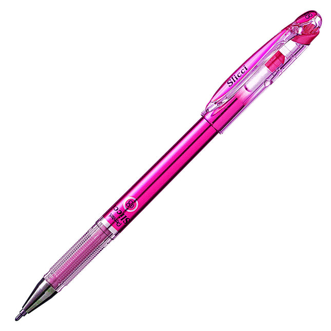 Pentel Arts Slicci Stylo gel à pointe aiguille métallique 0,8 mm, encre rouge métallique, boîte de 12 (BG208-MB)