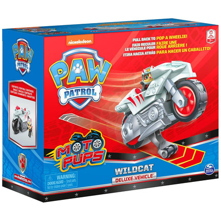 PAW PATROL Moto Pups Wildcat Figure with Pull-Out Motor with Wheelie Function - Toy Car