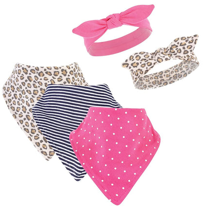 Hudson Baby Unisex Baby Cotton Bib and Headband Set, Leopard, One Size