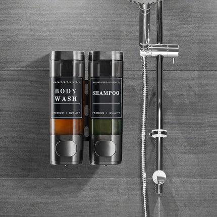 Shower Soap Dispenser Shampoo and Conditioner Dispenser 2 Chamber No Drill Wall-Mounted Shampoo Dispenser for Shower Wall Mounted Shower Dispenser for Bathroom Hotel Large Capacity,Gun Gray