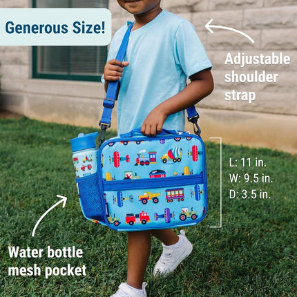 Wildkin Kids ECO rPET Insulated Lunch Box – Keeps Food Hot or Cold, Easy-Clean Lining, Mesh Pockets & BPA-Free – Boys & Girls, Ideal for School, Travel & Daycare – Trains, Planes & Trucks