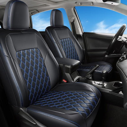 Huidasource Custom Fit RAV4 Car Seat Covers Front&Rear Full Set, Waterproof Leather Car Seat Protector Covers Fit for 2013-2018 Toyota Rav4 XLE LE XLE Premium Limited (Not for Hybrid, Black&Blue)