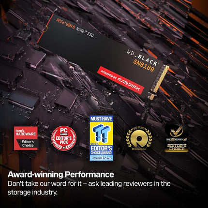 WD_BLACK SN8100 PCIe Gen 5 NVMe SSD 2TB (Up to 14,900MB/s read, 11,000MB/s write speeds, Next Gen TLC 3D CBA NAND, Up to 1,200TBW, Best for AI Applications, Gaming, Video Editing) POWERED BY SANDISK