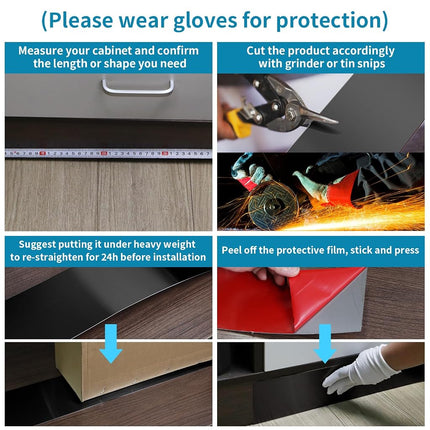 Sanbege Stainless Steel Toe Kick Cover, 6" x 102" Baseboard Plate, Self Adhesive Kickplate for Bottom of Door, Kitchen Island, Cabinet, Cupboard (Brushed Black)