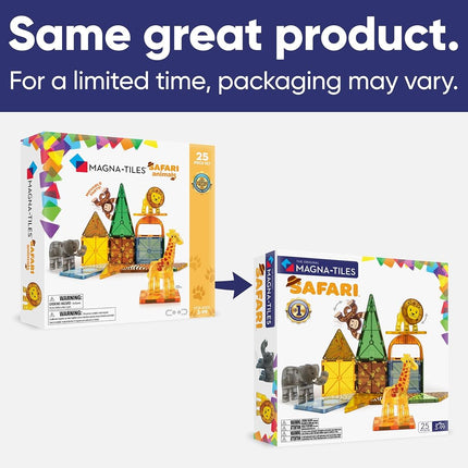 Magna-Tiles Safari Animals 25-Piece Set - 3D magnetic building tiles, Clear Colors