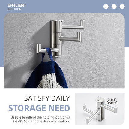 Angle Simple Swivel Towel Hook 3 Arms, SUS304 Stainless Steel Foldable Robe Towel Hook for Bathroom, Wall Coat Holder, Brushed Nickel