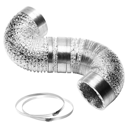 Simple Deluxe 8 Inch 25 Feet, Non-Insulated Flex Air Aluminum Foil Duct for Dryer Vent Hose, Heating, Cooling, Ventilation, Exhaust, 2 Clamps Included, 8" x 25', Silver