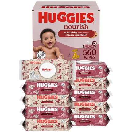Huggies Nourish Scented Baby Wipes, 10 Push Button