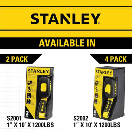 Stanley S2001 Enclosed Cambuckle Tie Down Strap – 2 Pack (1 in. x 10 ft.) 1,200 LB. Break Strength Black/Yellow