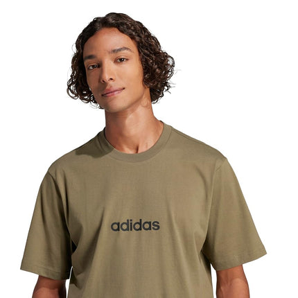 Adidas Mens Essentials Linear Single Jersey T-Shirt, Olive Strata/Black, XX-S