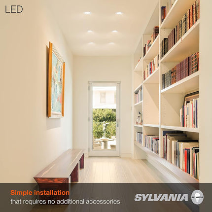 Sylvania 4� LED Recessed Lighting Downlight with Trim, Dimmable, 7.5W=65W, 600 Lumens, White 3000K, Wet Rated/UL/Energy Star - 4 Pack (62022)