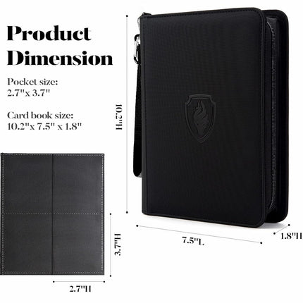 Fabmaker 4 Pocket Card Binder for 320 Cards, Premium Zip Trading Card Binder, Portable PU Card Collection Binder, Collector Card Album, Card Folder for MTG, TCG, Sports Cards, Game Cards (Black)