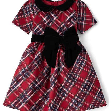 Gymboree Girls' and Toddler Short Sleeve Dressy Special Occasion Dresses, Salsa Plaid, 12-18 Months