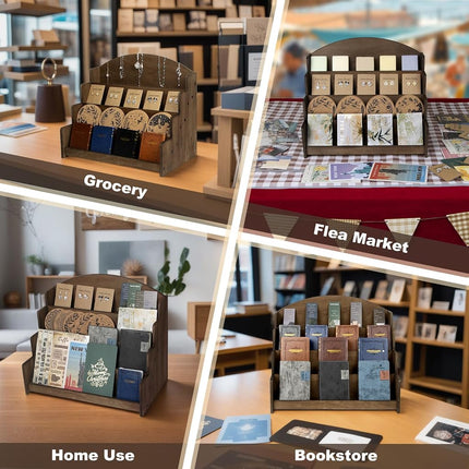 PUERSI Greeting Card Display Stand Holder - 4-Tier Wooden Organizer Rack