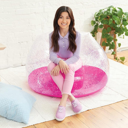 Three Cheers for Girls by Make It Real - Pink Glitter Confetti Chairs - Inflatable Lounge Chair for Kids - Comfortable & Portable Blow Up Chair Perfect for Outdoors, Bedrooms, Game Room, Dorms & More!