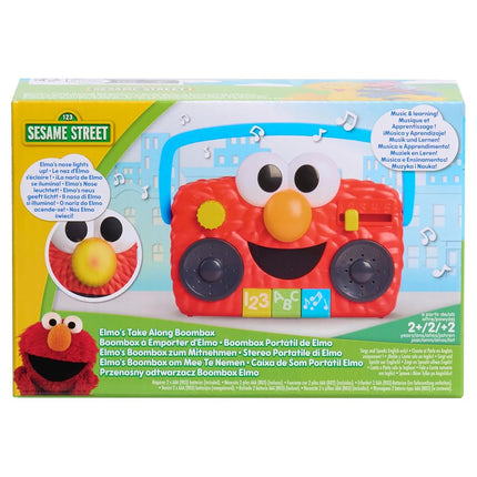 Just Play Sesame Street Elmo Take Along Boombox with Lights and Sounds, Interactive Toy, 14 cm, Learning and Education, Toy for Children from 2 Years