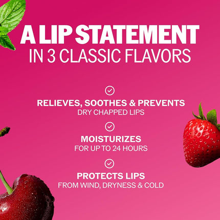 Chapstick Classic (3 Count) Cherry, Strawberry & Spearmint Flavor Skin Protectant Flavored Lip Balm Tube, 3 Count (Pack of 1)