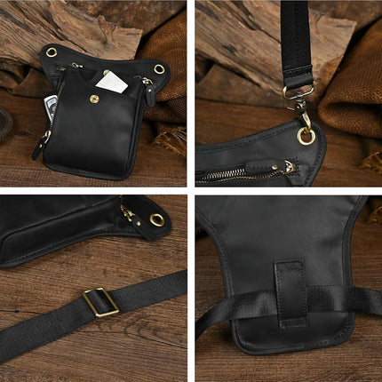 Le'aokuu Mens Genuine Leather Messenger Shoulder Bag Waist Bag Pack Drop Leg Bag Motorcycle