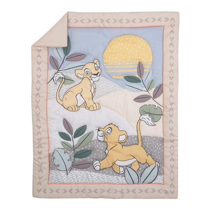 Disney Lion King Leader of The Pack Grey, Sage, Ivory and Yellow 3 Piece Nursery Crib Bedding Set - Comforter, Fitted Crib Sheet, and Crib Skirt (7512276P)