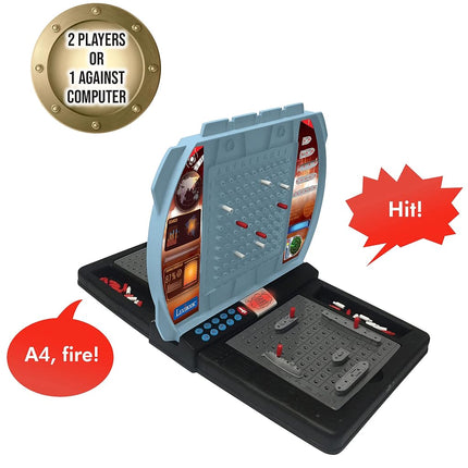 Lexibook Batalla Naval Parlante (francés, inglés, español, portugués), juego de mesa electrónico 1 o 2 jugadores, interactivo, efectos de luz y sonido, estrategia, funciona con pilas, gris/negro, GT2800US