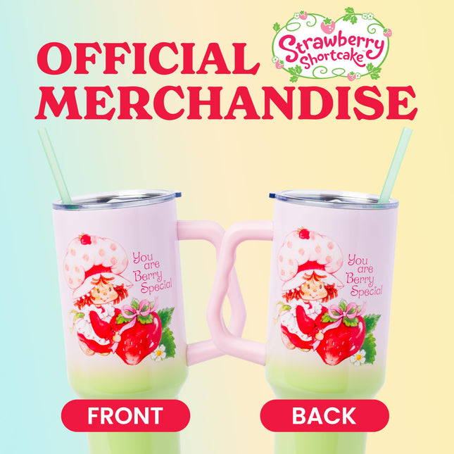 Silver Buffalo Strawberry Shortcake �You are Berry Special� Ombre Stainless Steel Tumbler with Handle, Fits in Standard Cup Holder, 40 Ounces