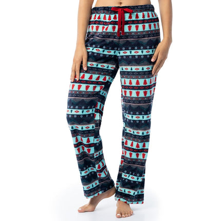 Pijama de jersey afelpado de Fruit of the Loom para mujer, playera de cuello redondo y pantalón polar, conjunto para dormir, rojo/estampado fair isle de invierno, talla XL