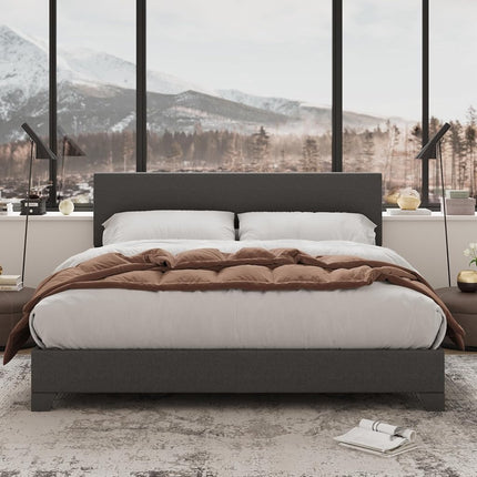 Allewie Queen Bed Frame with Adjustable Headboard, Upholstered Platform Bed with Wood Slats, Heavy Duty Mattress Foundation, No Box Spring Needed, Noise-Free, Easy Assembly, Dark Grey
