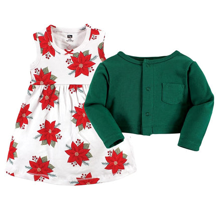 Hudson Baby Baby Girls' Cotton Dress and Cardigan Set, Poinsettia, 5T
