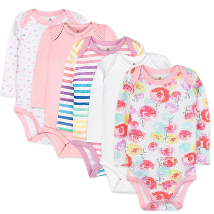 HonestBaby Baby 5-Pack Organic Cotton Long Sleeve Bodysuits - pink - 6-9 Months