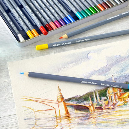 Faber-Castell Creative Studio Goldfaber Aqua Watercolour Pencil, Multicoloured Tin of 36 Pencils, Art, Craft, Drawing, Sketching, Home, School, University, Colouring