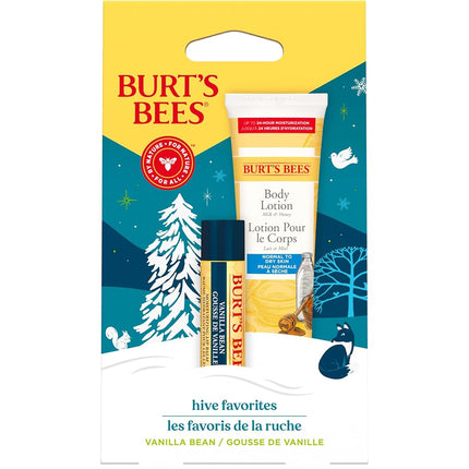 Burt's Bees Gift Set for Lip & Body, Vanilla Bean Lip Balm & Mini Milk & Honey Body Lotion, Hive Favorite Limited Edition