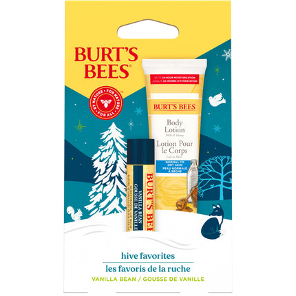 Burt's Bees Gift Set for Lip & Body, Vanilla Bean Lip Balm & Mini Milk & Honey Body Lotion, Hive Favorite Limited Edition
