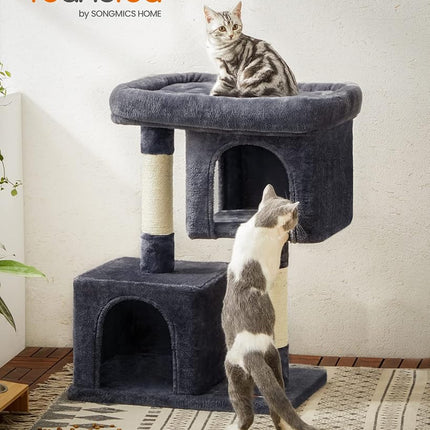 Feandrea Cat Tree Tower, 84 cm, L, Condo for Large Cats up to 16 lb, Large Perch, 2 Caves, Scratching Post, Smoky Gray UPCT61G